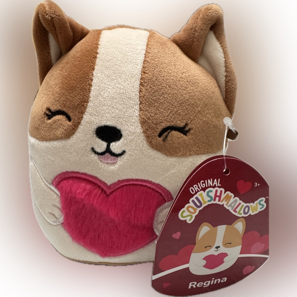 Squishmallows Regina the dog Plush with Pink Heart
